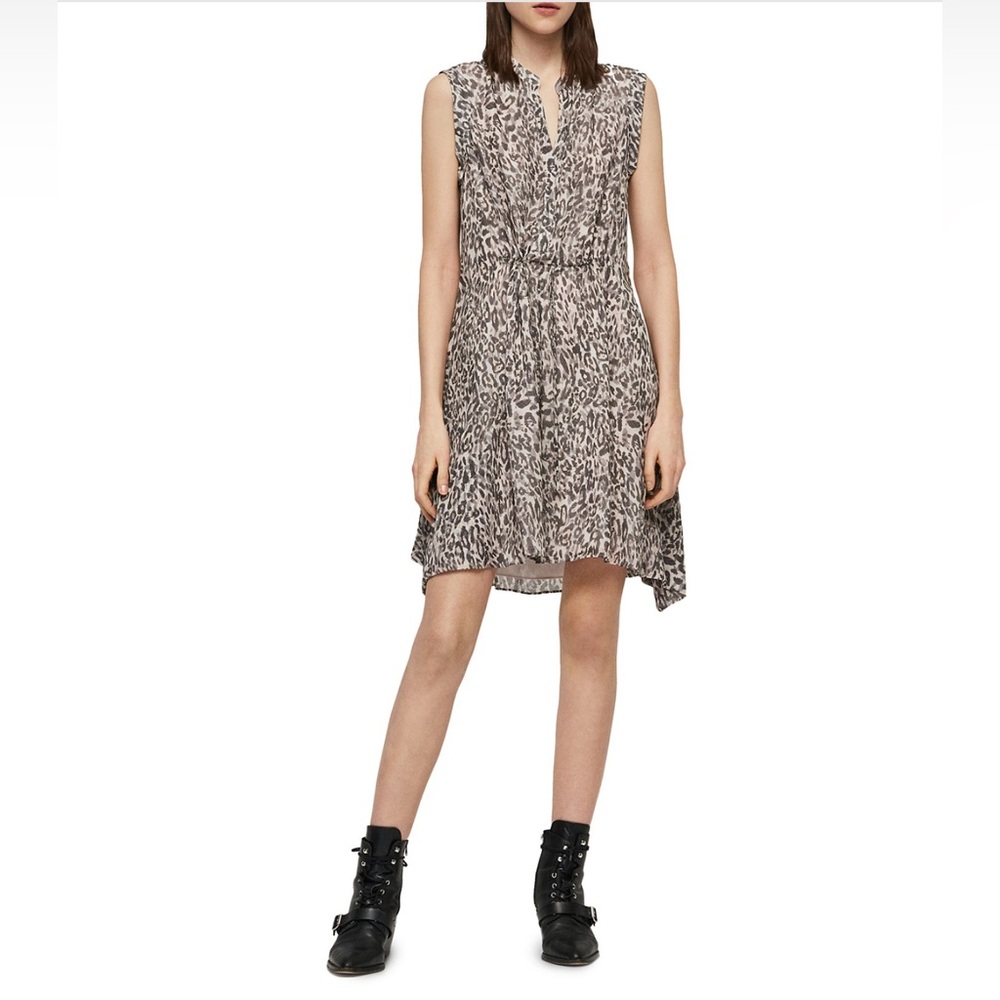 All Saints Clari Kara Leopard Print Mini Dress - Size Large - Picture 2 of 10